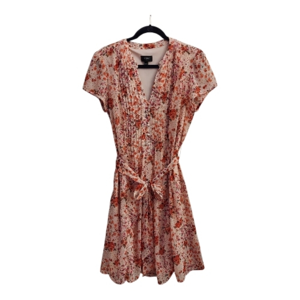 MSK Peach Ditsy Floral Short Sleeve Fit And Flare Dress 14 Feminine Romantic